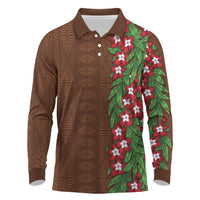 Tonga Language Week Long Sleeve Polo Shirt Heilala Floral Brown