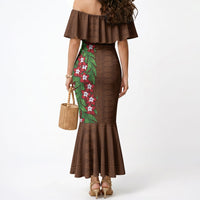 Tonga Language Week Mermaid Dress Heilala Floral Brown LT05 - Polynesian Pride