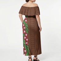 Tonga Language Week Off Shoulder Maxi Dress Heilala Floral Brown