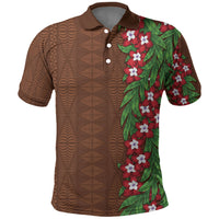 Tonga Language Week Polo Shirt Heilala Floral Brown LT05 Brown - Polynesian Pride