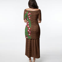 Tonga Language Week Puletasi Heilala Floral Brown LT05 - Polynesian Pride