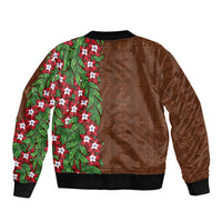 Tonga Language Week Sleeve Zip Bomber Jacket Heilala Floral Brown