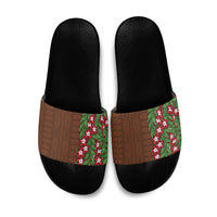 Tonga Language Week Slide Sandals Heilala Floral Brown LT05 Brown - Polynesian Pride