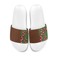 Tonga Language Week Slide Sandals Heilala Floral Brown LT05 Brown - Polynesian Pride