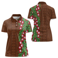 Tonga Language Week Women Polo Shirt Heilala Floral Brown