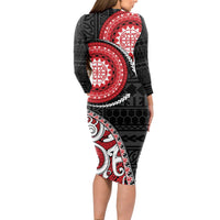 New Zealand Red Maori Koru Simple Style Long Sleeve Bodycon Dress