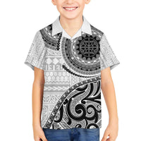 New Zealand White Maori Koru Simple Style Family Matching Off Shoulder Short Dress and Hawaiian Shirt LT05 Son's Shirt White - Polynesian Pride