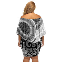 New Zealand White Maori Koru Simple Style Off Shoulder Short Dress LT05 - Polynesian Pride