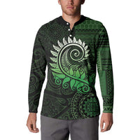 New Zealand Maori Koru Fern Button Sweatshirt Spiral Polynesian Style Green LT05 - Polynesian Pride