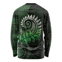 New Zealand Maori Koru Fern Long Sleeve Shirt Spiral Polynesian Style Green