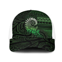 New Zealand Maori Koru Fern Mesh Trucker Cap Spiral Polynesian Style Green LT05 One Size White Green - Polynesian Pride