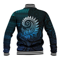 New Zealand Maori Koru Fern Baseball Jacket Spiral Polynesian Style Aqua Gradient LT05 - Polynesian Pride
