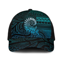 New Zealand Maori Koru Fern Baseball Net Cap Spiral Polynesian Style Aqua Gradient LT05 One Size Black Aqua - Polynesian Pride