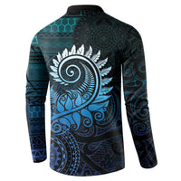 New Zealand Maori Koru Fern Button Sweatshirt Spiral Polynesian Style Aqua Gradient LT05 - Polynesian Pride