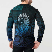 New Zealand Maori Koru Fern Button Sweatshirt Spiral Polynesian Style Aqua Gradient LT05 - Polynesian Pride