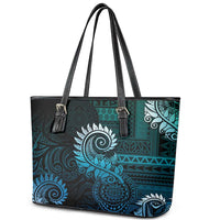 New Zealand Maori Koru Fern Leather Tote Bag Spiral Polynesian Style Aqua Gradient LT05 - Polynesian Pride