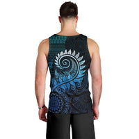 New Zealand Maori Koru Fern Men Tank Top Spiral Polynesian Style Aqua Gradient LT05 - Polynesian Pride