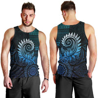 New Zealand Maori Koru Fern Men Tank Top Spiral Polynesian Style Aqua Gradient LT05 - Polynesian Pride
