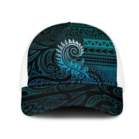 New Zealand Maori Koru Fern Mesh Trucker Cap Spiral Polynesian Style Aqua Gradient LT05 One Size White Aqua - Polynesian Pride