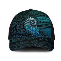 New Zealand Maori Koru Fern Mesh Trucker Cap Spiral Polynesian Style Aqua Gradient LT05 One Size Black Aqua - Polynesian Pride