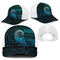 New Zealand Maori Koru Fern Mesh Trucker Cap Spiral Polynesian Style Aqua Gradient - Polynesian Pride