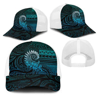 New Zealand Maori Koru Fern Mesh Trucker Cap Spiral Polynesian Style Aqua Gradient LT05 - Polynesian Pride