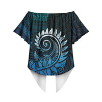 New Zealand Maori Koru Fern Off Shoulder Wrap Waist Top Spiral Polynesian Style Aqua Gradient LT05 - Polynesian Pride
