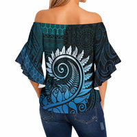 New Zealand Maori Koru Fern Off Shoulder Wrap Waist Top Spiral Polynesian Style Aqua Gradient LT05 - Polynesian Pride