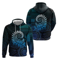 New Zealand Maori Koru Fern Zip Hoodie Spiral Polynesian Style Aqua Gradient