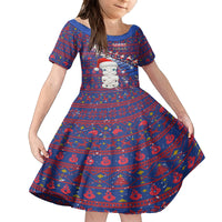 Personalized New Zealand Christmas Family Matching Off Shoulder Maxi Dress and Hawaiian Shirt Haka Fern Santa Tiki Meri Kirihimete LT05 Daughter's Dress Blue - Polynesian Pride