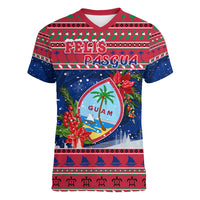 Guam Christmas Women V Neck T Shirt Guaman Seal Poinsettia Felis Pasgua LT05 Female Red - Polynesian Pride