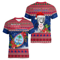 Personalized Guam Christmas Women V Neck T Shirt Guaman Seal Poinsettia Felis Pasgua LT05 - Polynesian Pride