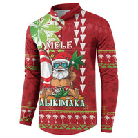 Personalised Hawaii Christmas Button Sweatshirt Funny Santa Claus Surf Mele Kalikimaka LT05 - Polynesian Pride