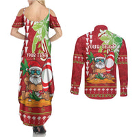 Personalised Hawaii Christmas Couples Matching Summer Maxi Dress and Long Sleeve Button Shirt Funny Santa Claus Surf Mele Kalikimaka LT05 - Polynesian Pride