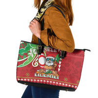 Hawaii Christmas Leather Tote Bag Funny Santa Claus Surf Mele Kalikimaka LT05 Red - Polynesian Pride