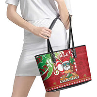 Hawaii Christmas Leather Tote Bag Funny Santa Claus Surf Mele Kalikimaka LT05 - Polynesian Pride