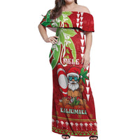 Personalised Hawaii Christmas Off Shoulder Maxi Dress Funny Santa Claus Surf Mele Kalikimaka