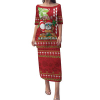 Personalised Hawaii Christmas Puletasi Funny Santa Claus Surf Mele Kalikimaka LT05 Long Dress Red - Polynesian Pride