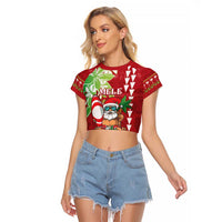 Personalised Hawaii Christmas Raglan Cropped T Shirt Funny Santa Claus Surf Mele Kalikimaka LT05 Female Red - Polynesian Pride