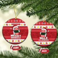 Hawaii Funny Christmas Ceramic Ornament Spam Musubi Santa LT05 Circle Red - Polynesian Pride