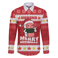 Hawaii Funny Christmas Family Matching Off The Shoulder Long Sleeve Dress and Hawaiian Shirt Spam Musubi Santa