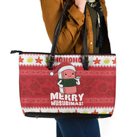 Hawaii Funny Christmas Leather Tote Bag Spam Musubi Santa LT05 - Polynesian Pride
