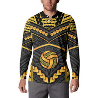 Custom Polynesia Beach Volleyball Button Sweatshirt Gold Polynesian Tribal Pattern LT05 - Polynesian Pride