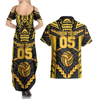 Custom Polynesia Beach Volleyball Couples Matching Summer Maxi Dress and Hawaiian Shirt Gold Polynesian Tribal Pattern LT05 - Polynesian Pride
