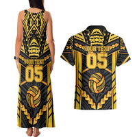 Custom Polynesia Beach Volleyball Couples Matching Tank Maxi Dress and Hawaiian Shirt Gold Polynesian Tribal Pattern LT05 - Polynesian Pride