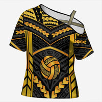 Custom Polynesia Beach Volleyball Cross Shoulder Shirt Gold Polynesian Tribal Pattern LT05 Female Gold - Polynesian Pride