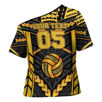 Custom Polynesia Beach Volleyball Cross Shoulder Shirt Gold Polynesian Tribal Pattern LT05 - Polynesian Pride