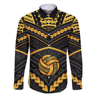 Custom Polynesia Beach Volleyball Family Matching Long Sleeve Bodycon Dress and Hawaiian Shirt Gold Polynesian Tribal Pattern - Polynesian Pride