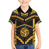 Custom Polynesia Beach Volleyball Family Matching Long Sleeve Bodycon Dress and Hawaiian Shirt Gold Polynesian Tribal Pattern - Polynesian Pride