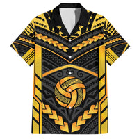 Custom Polynesia Beach Volleyball Family Matching Off The Shoulder Long Sleeve Dress and Hawaiian Shirt Gold Polynesian Tribal Pattern - Polynesian Pride